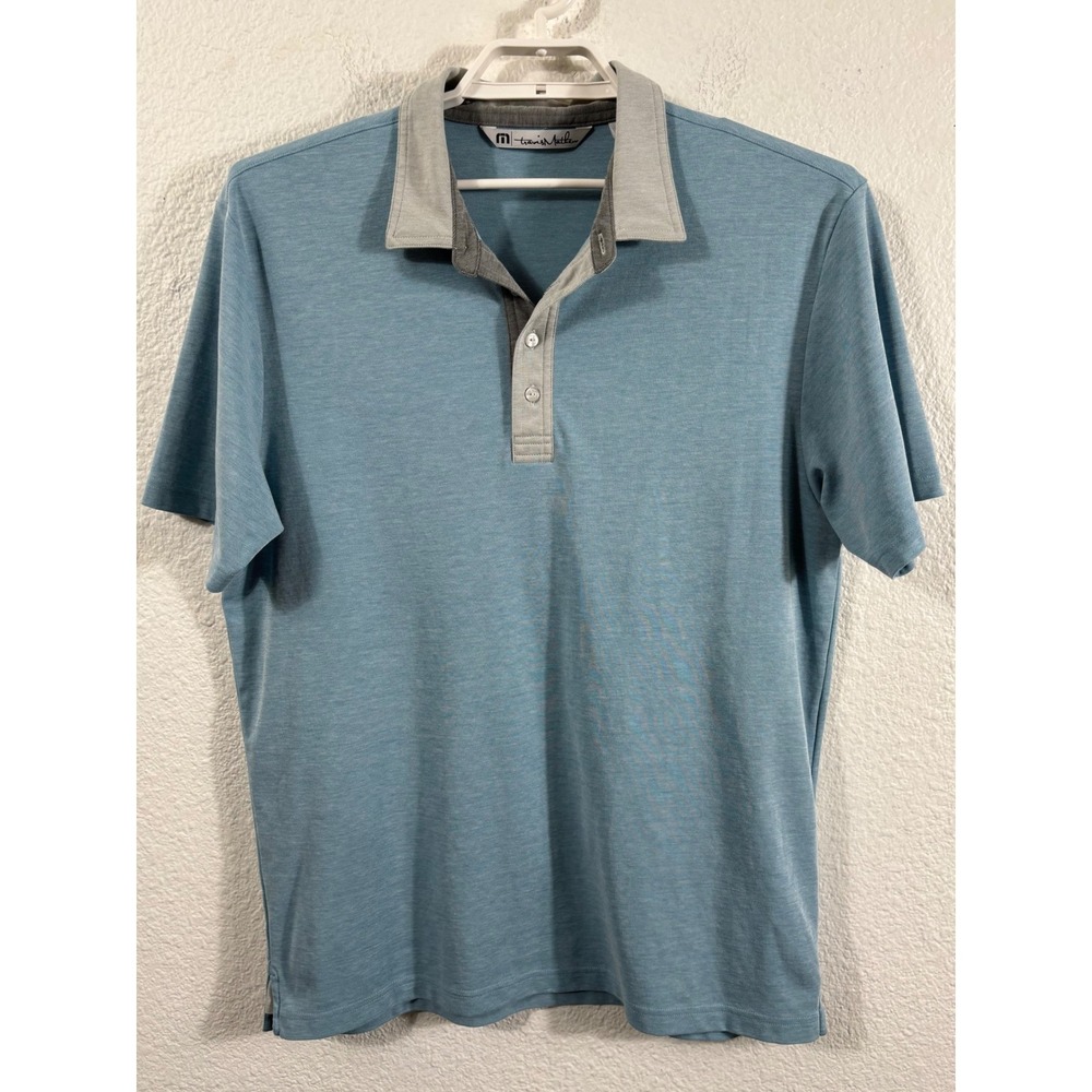 Travis Mathew Mens XL Blue Heathered Pima Cotton Blend Short Sleeve Polo Shirt